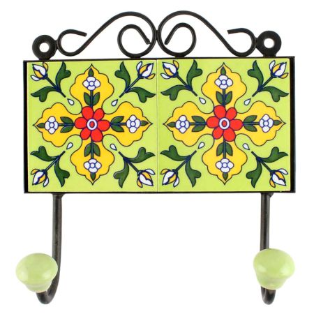 Forest Green Wheel Flower Ceramic Tile Hook